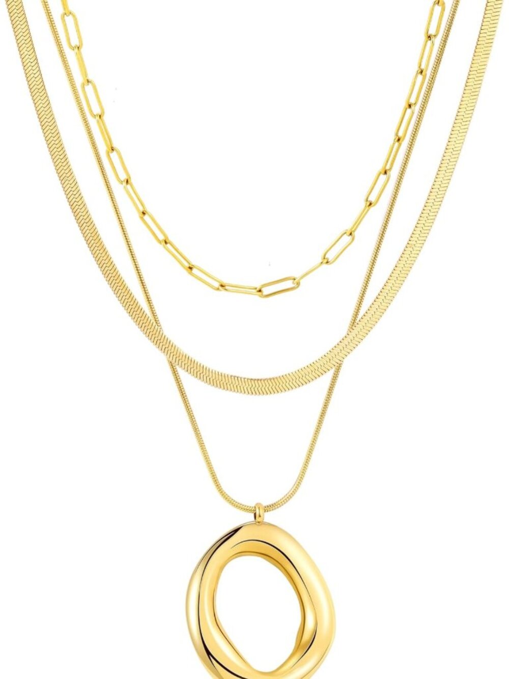 Trendy Layered Gold Necklaces for Women - 18K Plated Circle Pendant Jewelry Gift